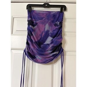 Windsor || Y2K Ruched Mesh Tube Top || M || Purple Abstract Marble ||